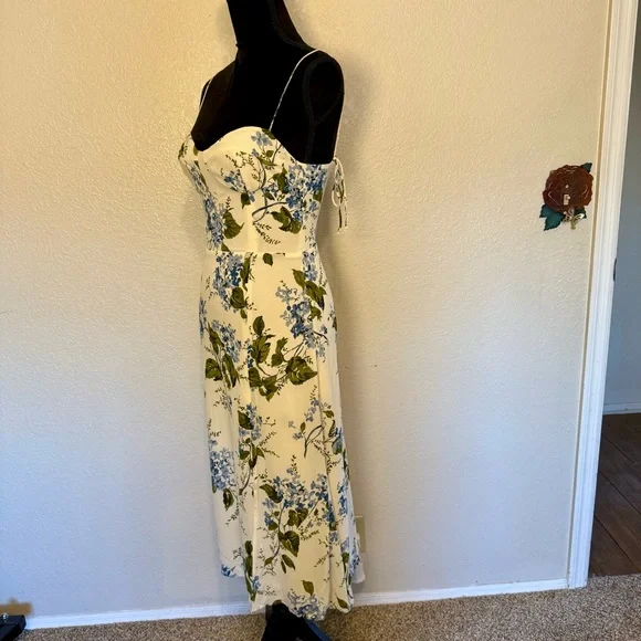Reformation Juliette Floral Print Midi Georgette Dress White Blue Green Size 6 - Picture 6 of 14